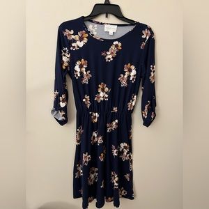 French Grey Stitch Fix Navy Floral Dress, Size Small